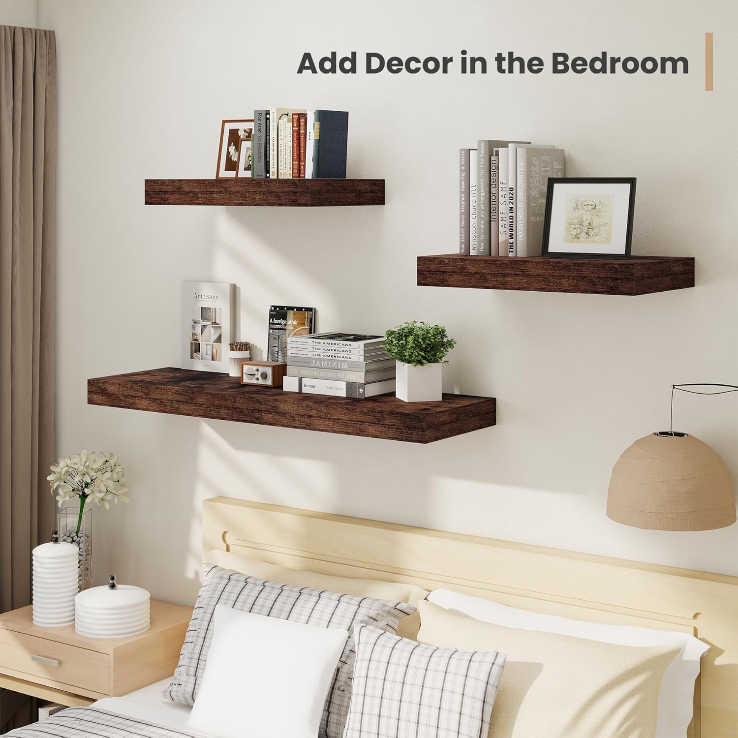 12 Inch Deep Floating Shelves Set of 2 Rustic Brown
