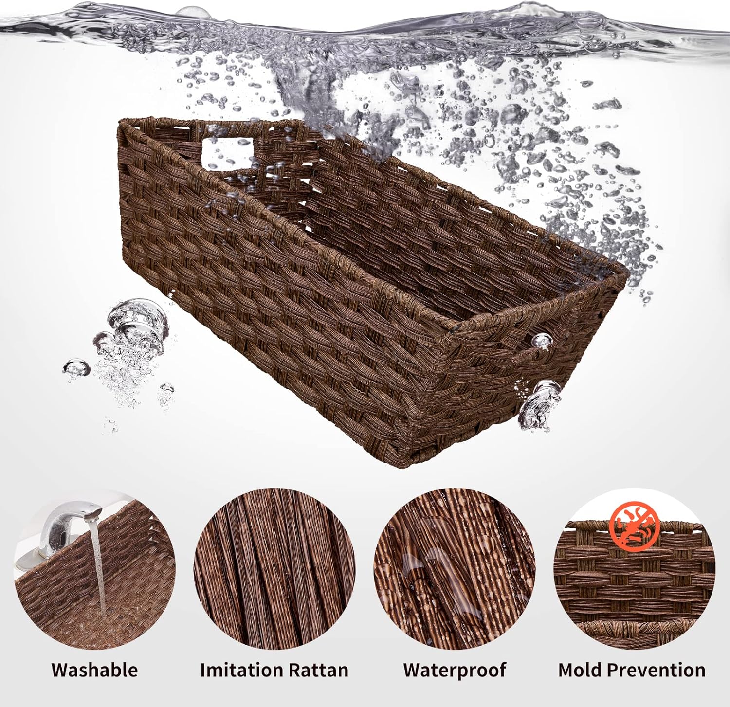 Large Wicker Storage Basket Set of 2 Brown Waterproof