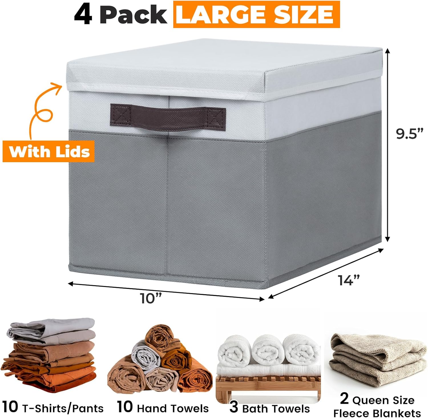 Criusia Large Storage Baskets with Lids 4 Pack Stackable and Durable
