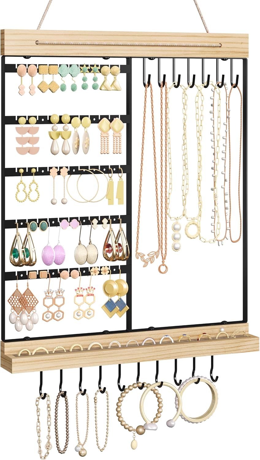 Feyejade 5-Tier Wall Jewelry Organizer Black