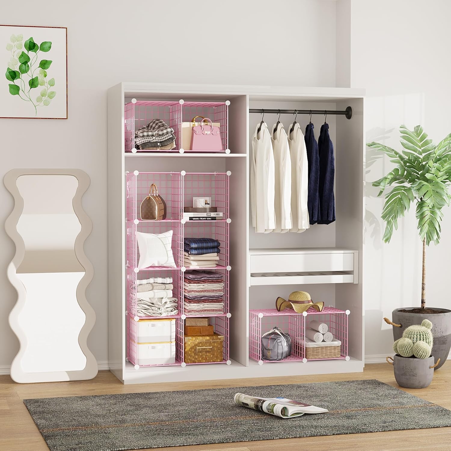 CAHOME Wire Cube Storage 12 Units Pink