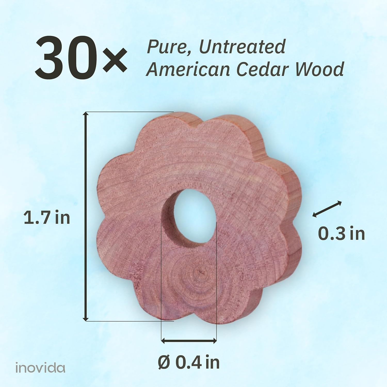 30 Natural Cedar Wood Rings for Wardrobe Freshener