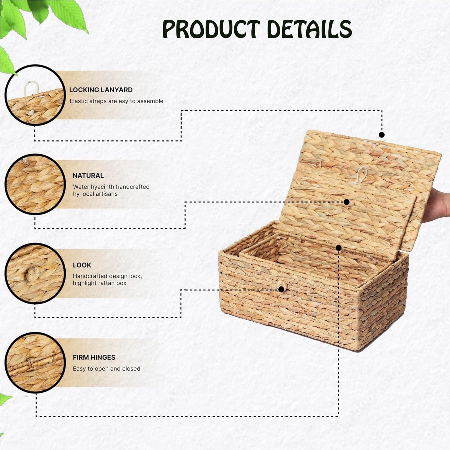 Set of 2 Rectangular Wicker Storage Bins with Lid