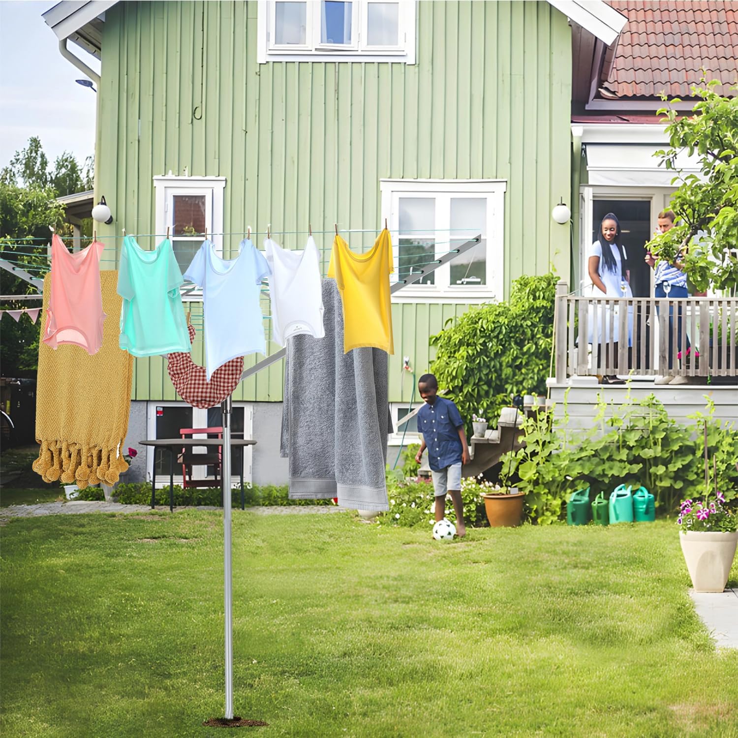 Outdoor Umbrella Drying Rack with 4 Arms and 165 Feet Clothesline