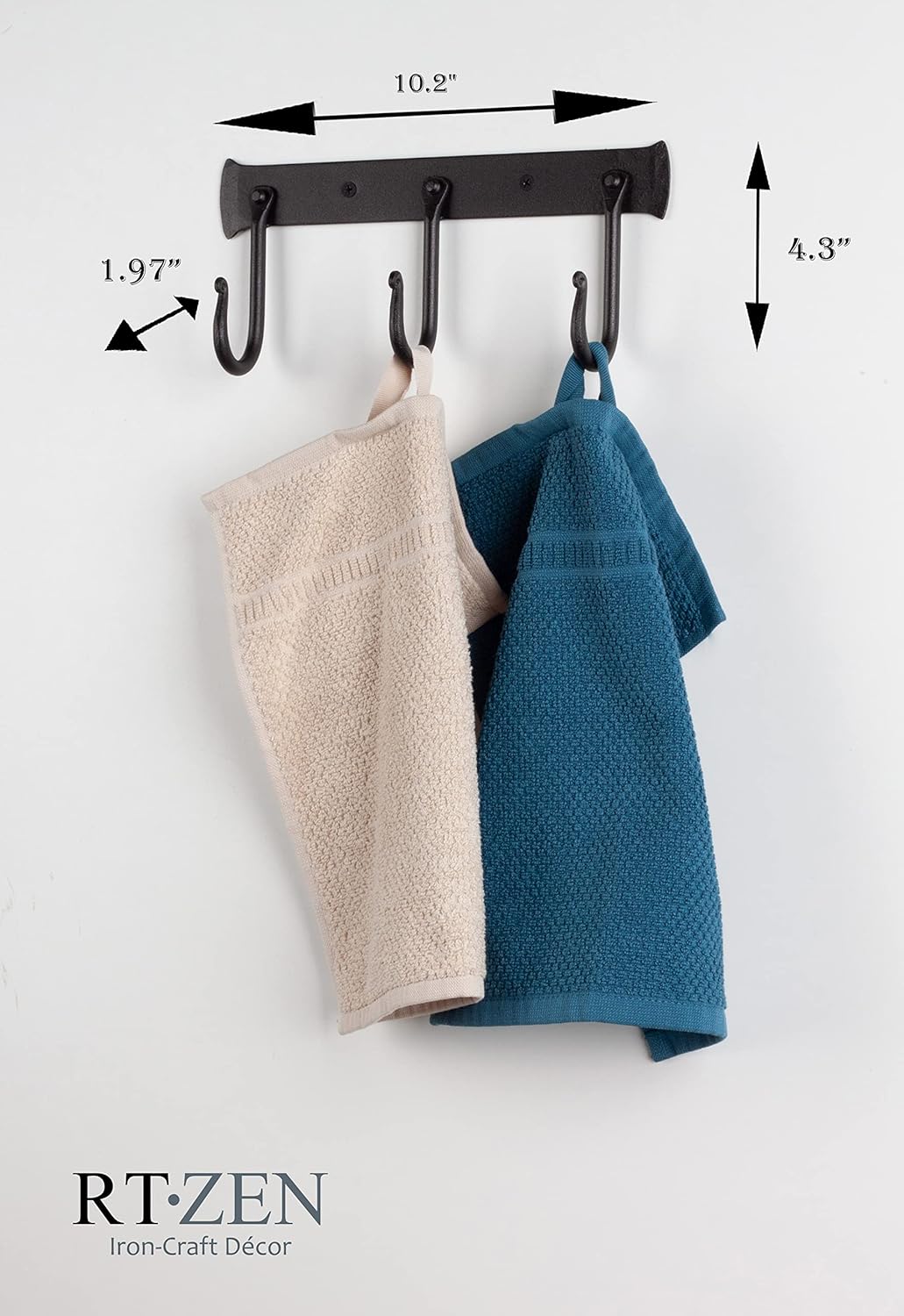 RTZEN Wall Mount Hook Set - 3 Pack Wrought Iron Black Coat Hooks for Entryway and Bathroom