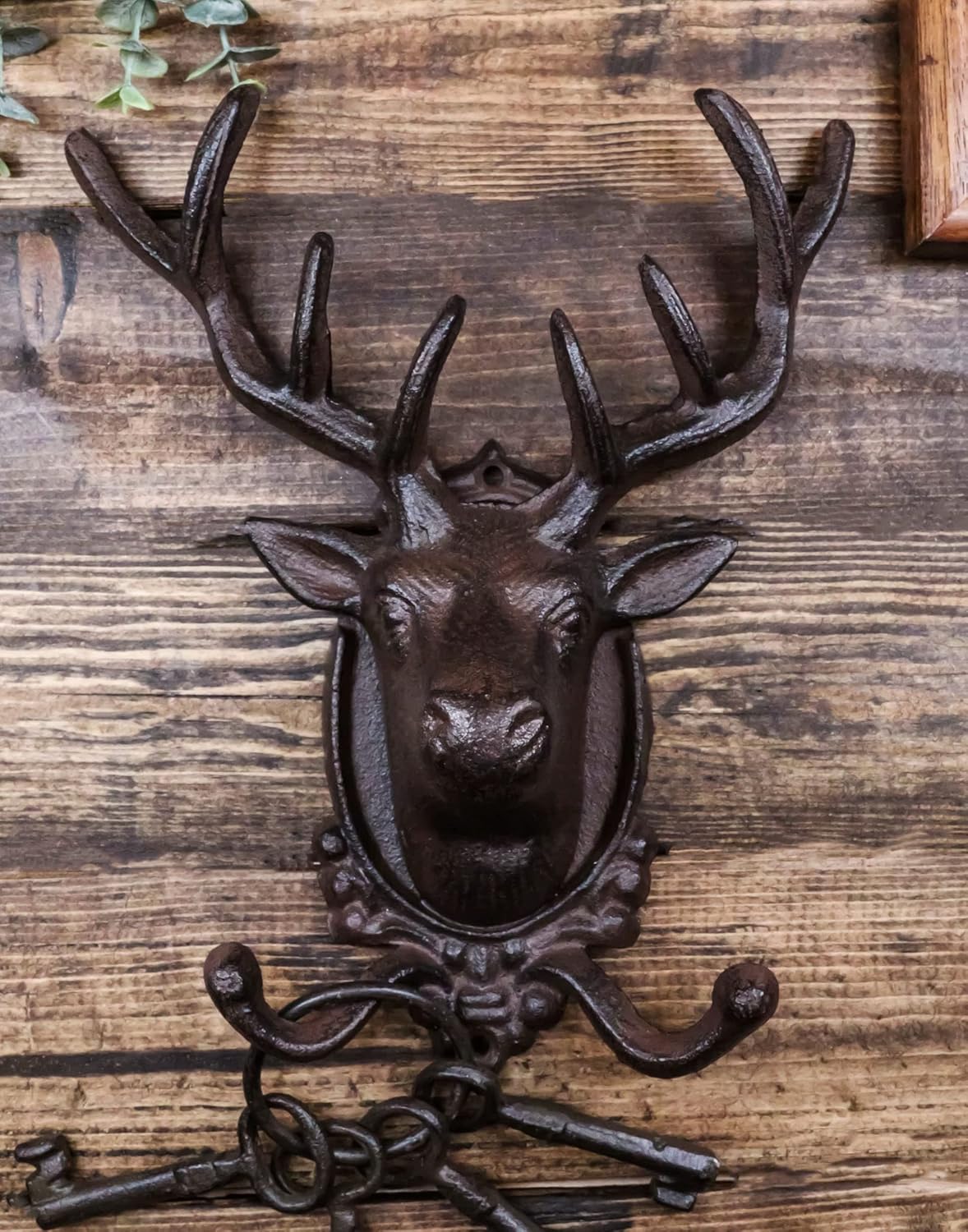 Ebros Cast Iron Stag Antlers Wall Double Hooks Decor