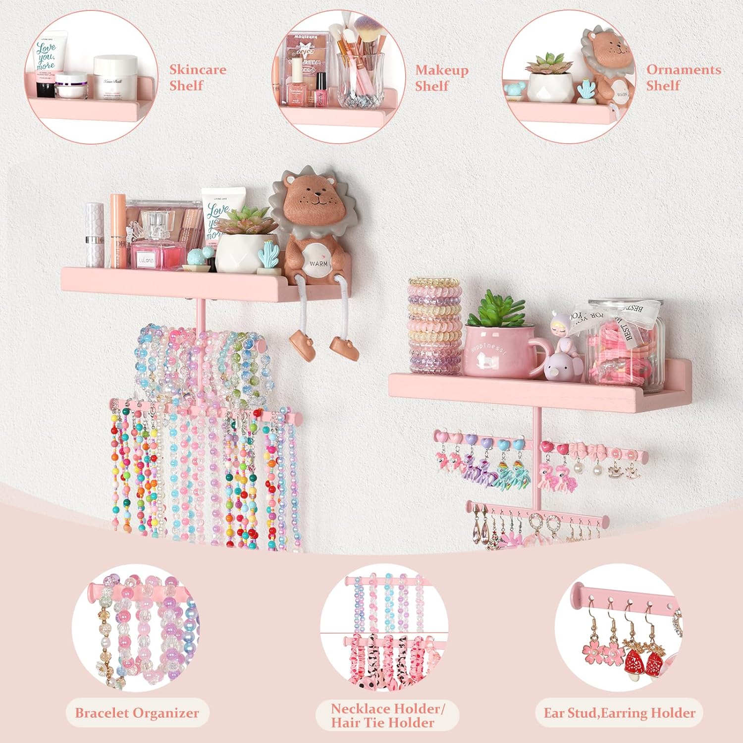 Keebofly Wall Mounted Jewelry Organizer with Wooden Shelf