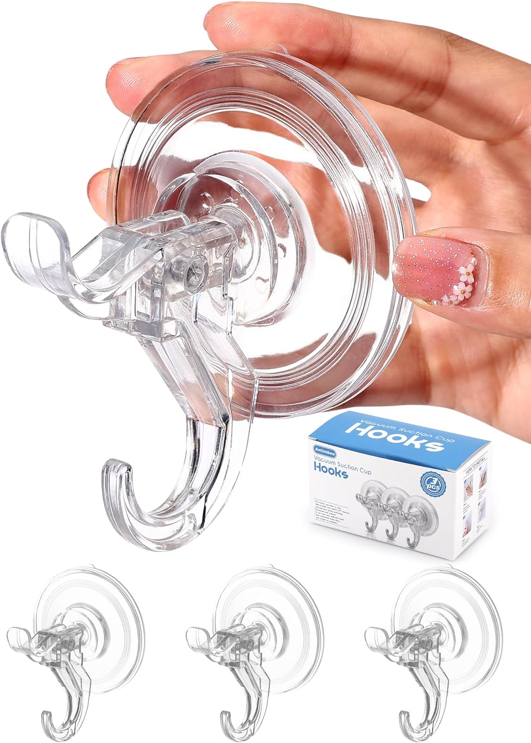 Antimbee 3 Pack Suction Cup Hooks for Home Organization