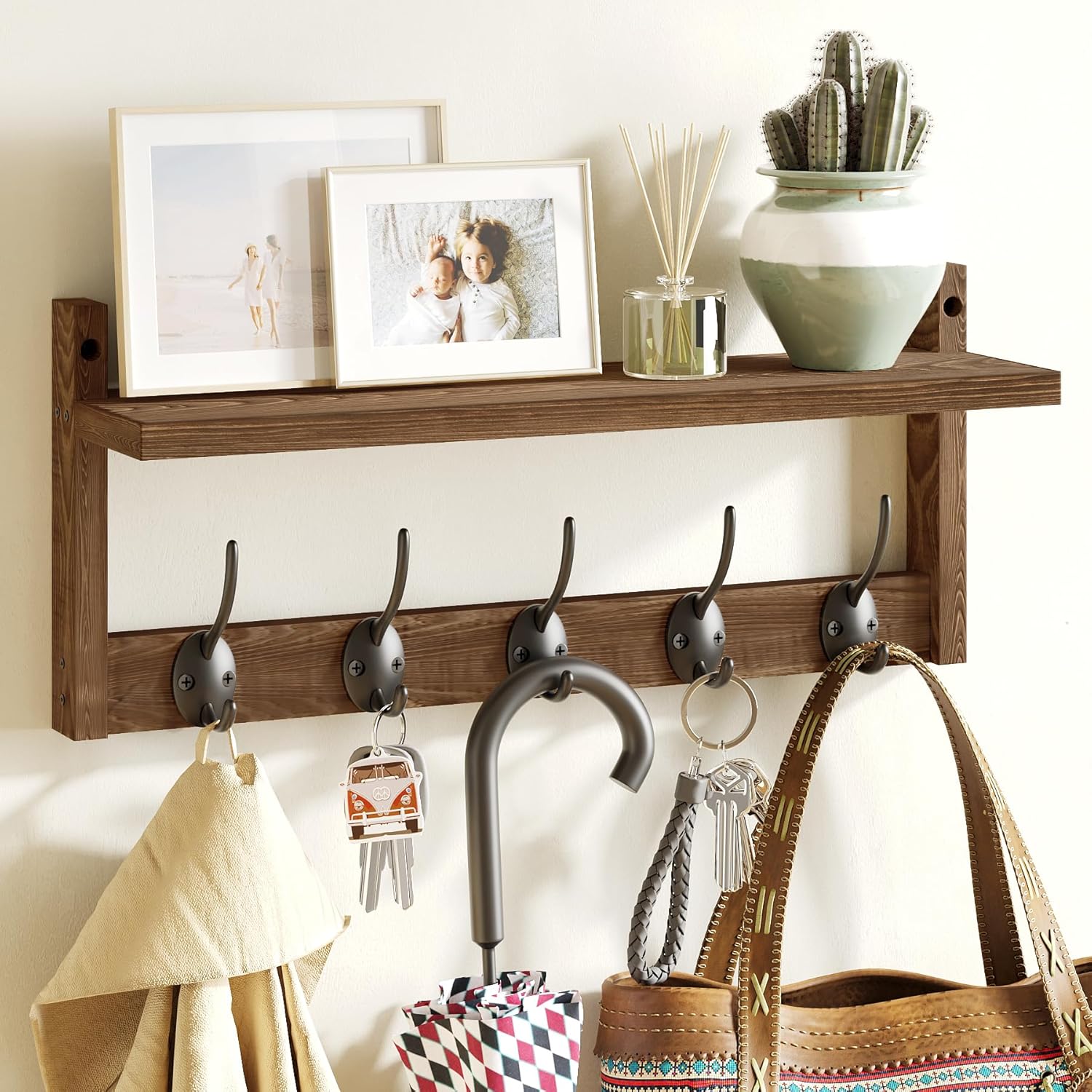 AMBIRD Wall Hooks with Shelf Organizer