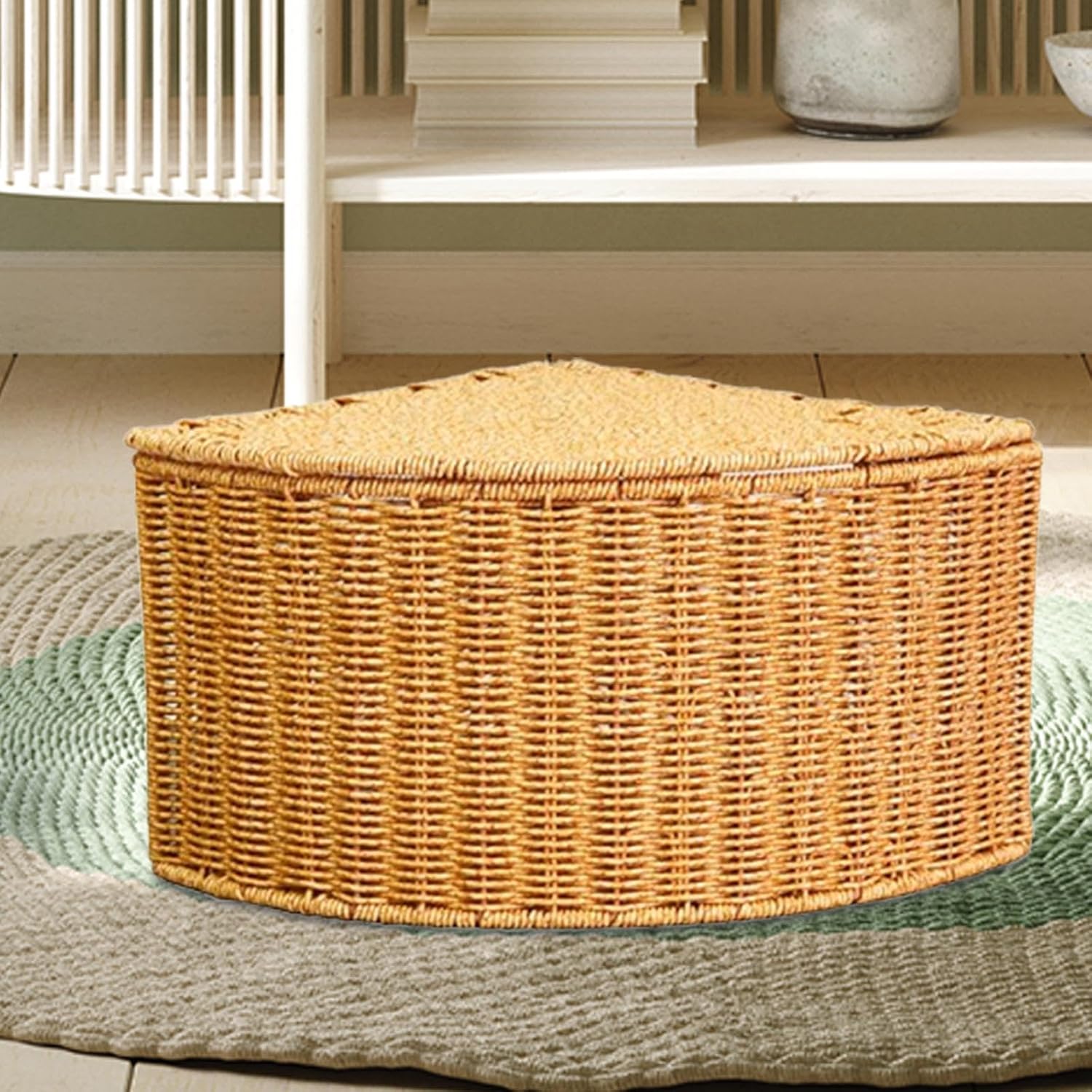 Corner Storage Box with Dustproof Lid Braided Basket