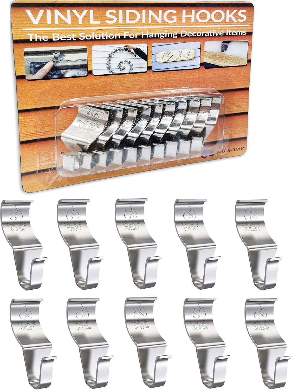 NACETURE Vinyl Siding Hooks Hanger 10 Pack No Drill
