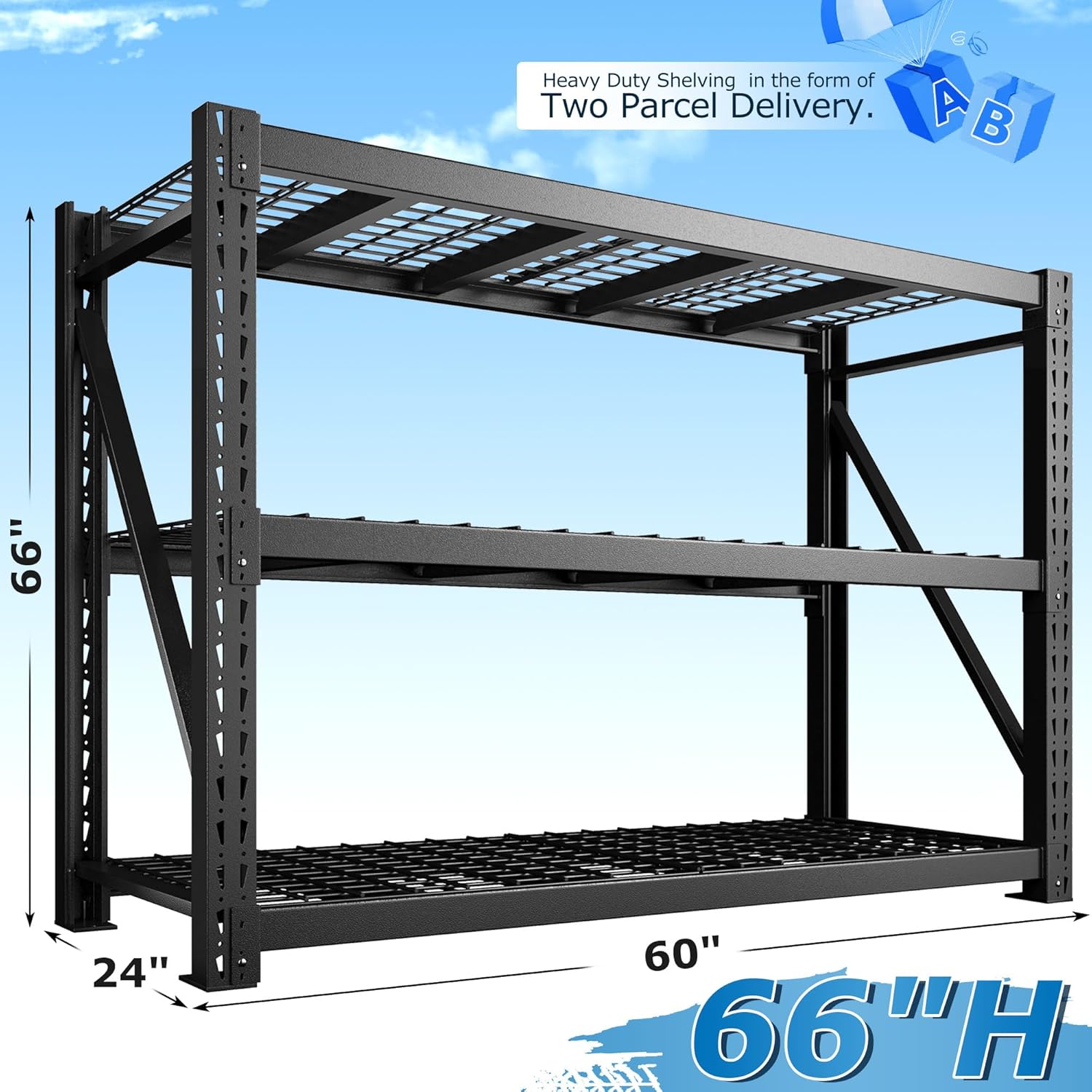 Bepatio 3-Tier Heavy Duty Garage Shelving Industrial Metal 24x60x66