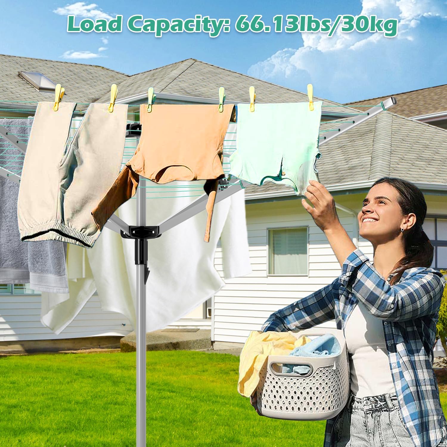 Rotary Umbrella Drying Rack with 4 Arms and 165 Feet Clothesline