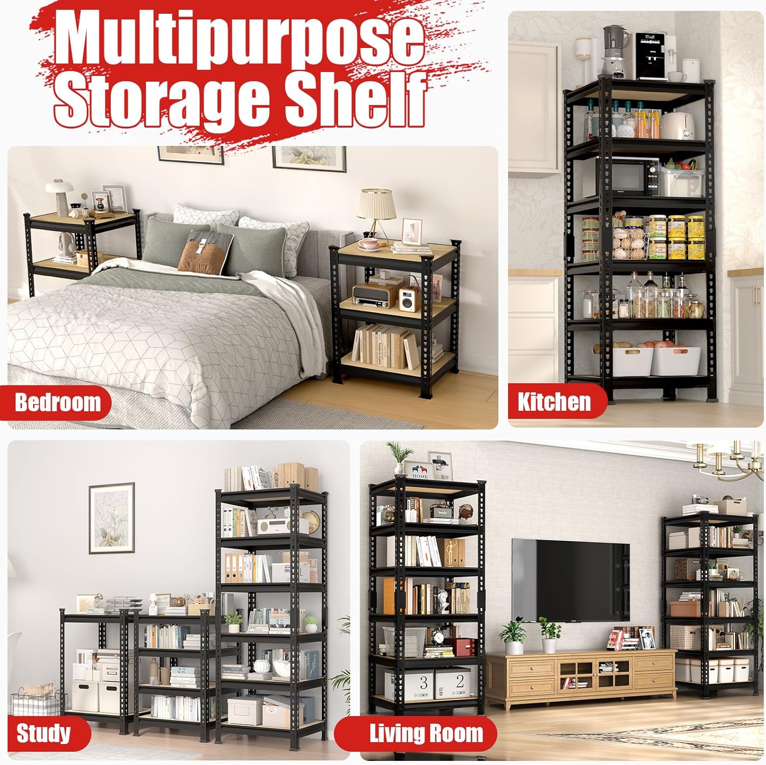 PrimeZone 6 Tier Garage Storage Shelves - Black