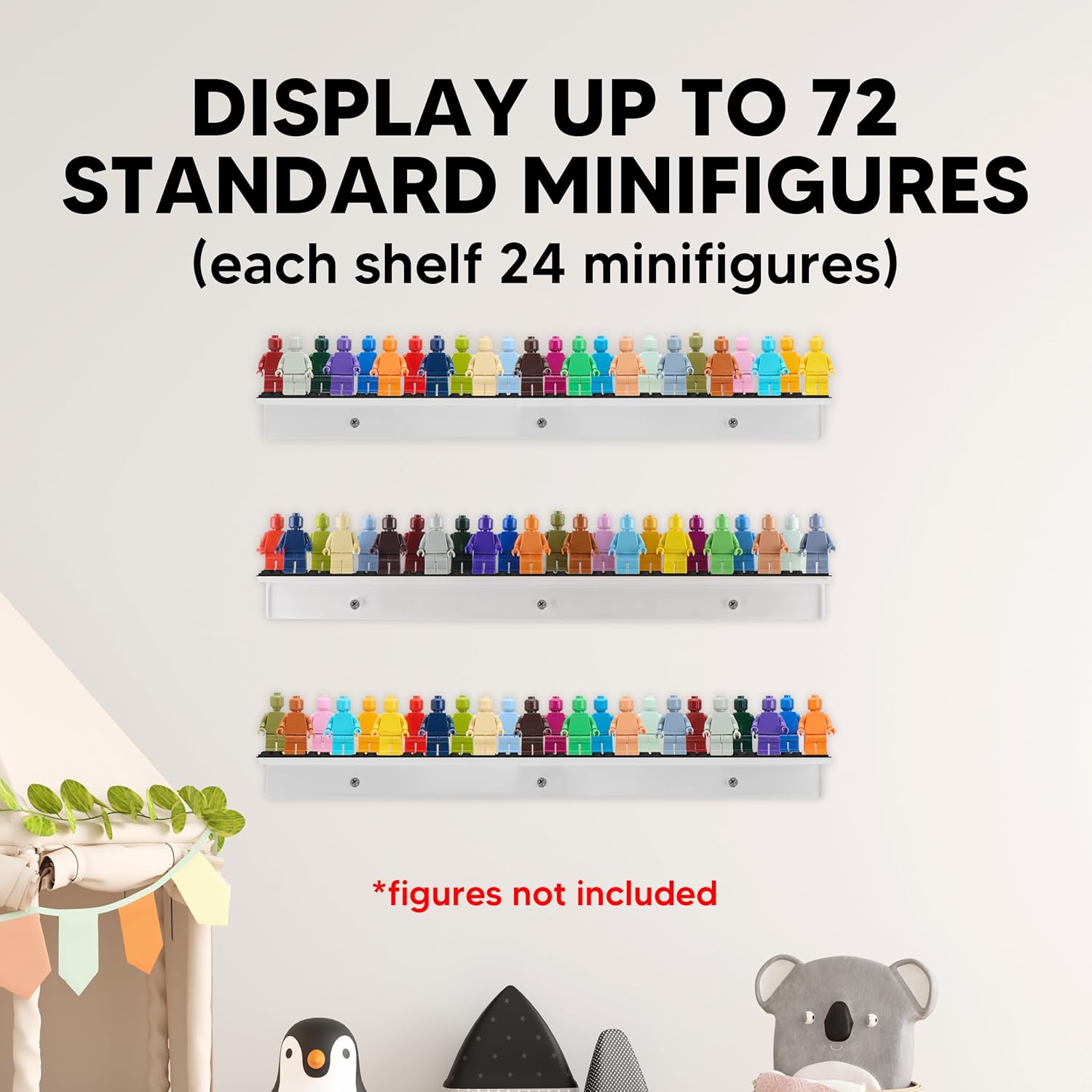 3-Pack Minifigure Display Case With Acrylic Shelves And Black Baseplates