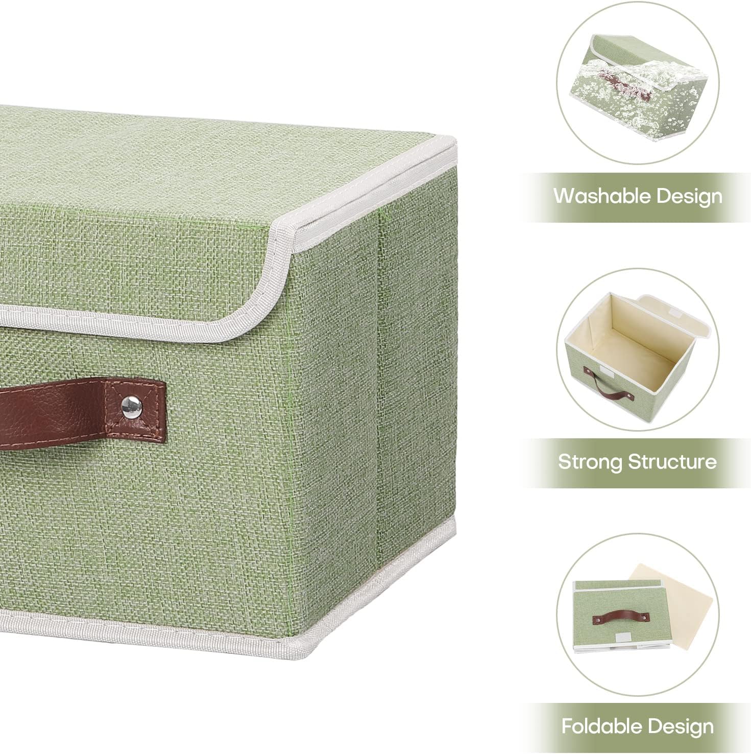 ANMINY Small Lidded Storage Bin with PU Handles