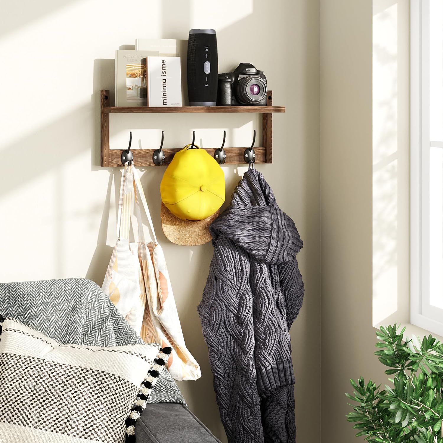 AMBIRD Wall Hooks with Shelf Organizer