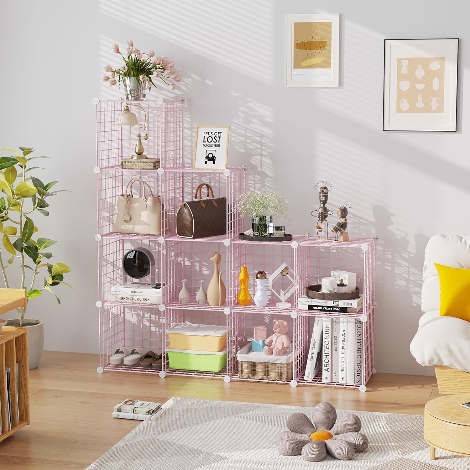 CAHOME Wire Cube Storage 12 Units Pink