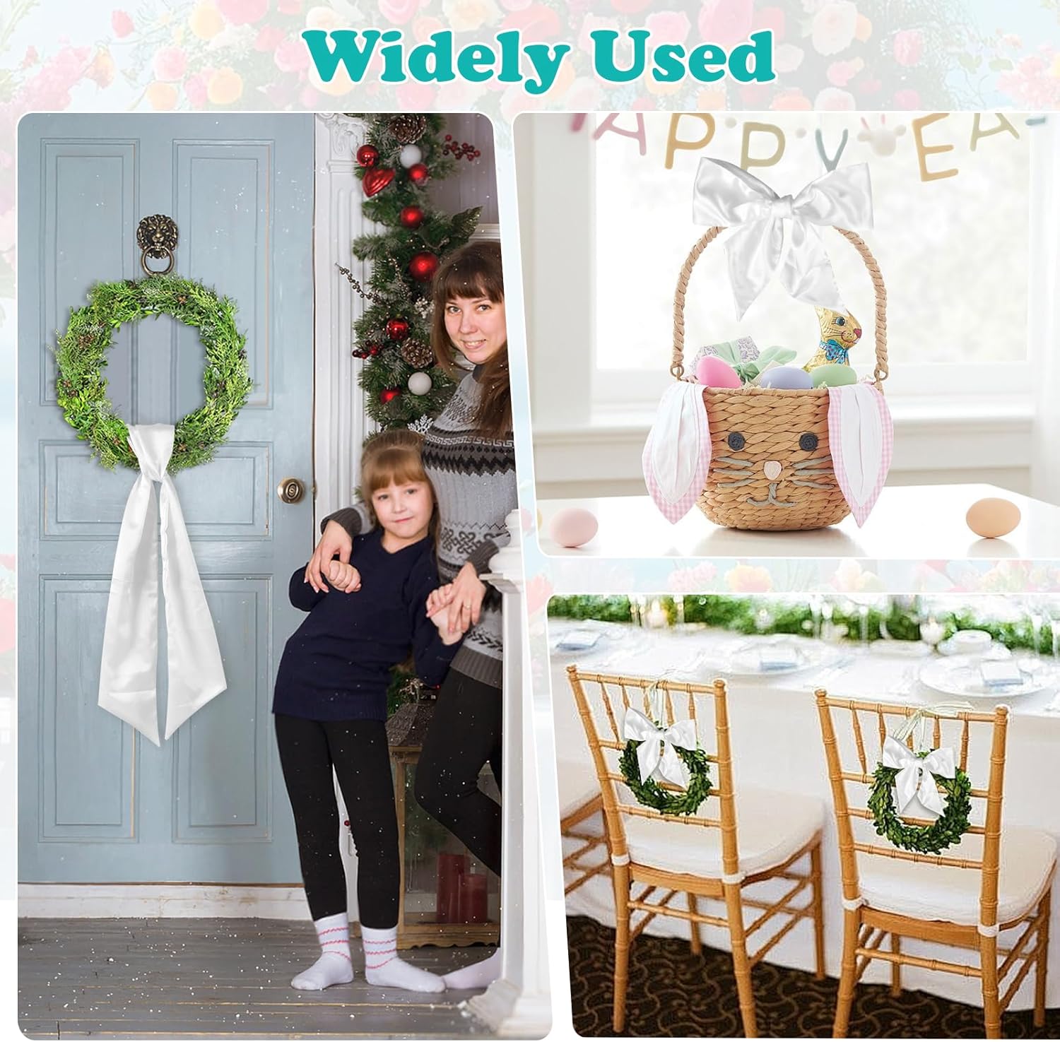 6Pcs White Wreath Sash for Front Door Decoration