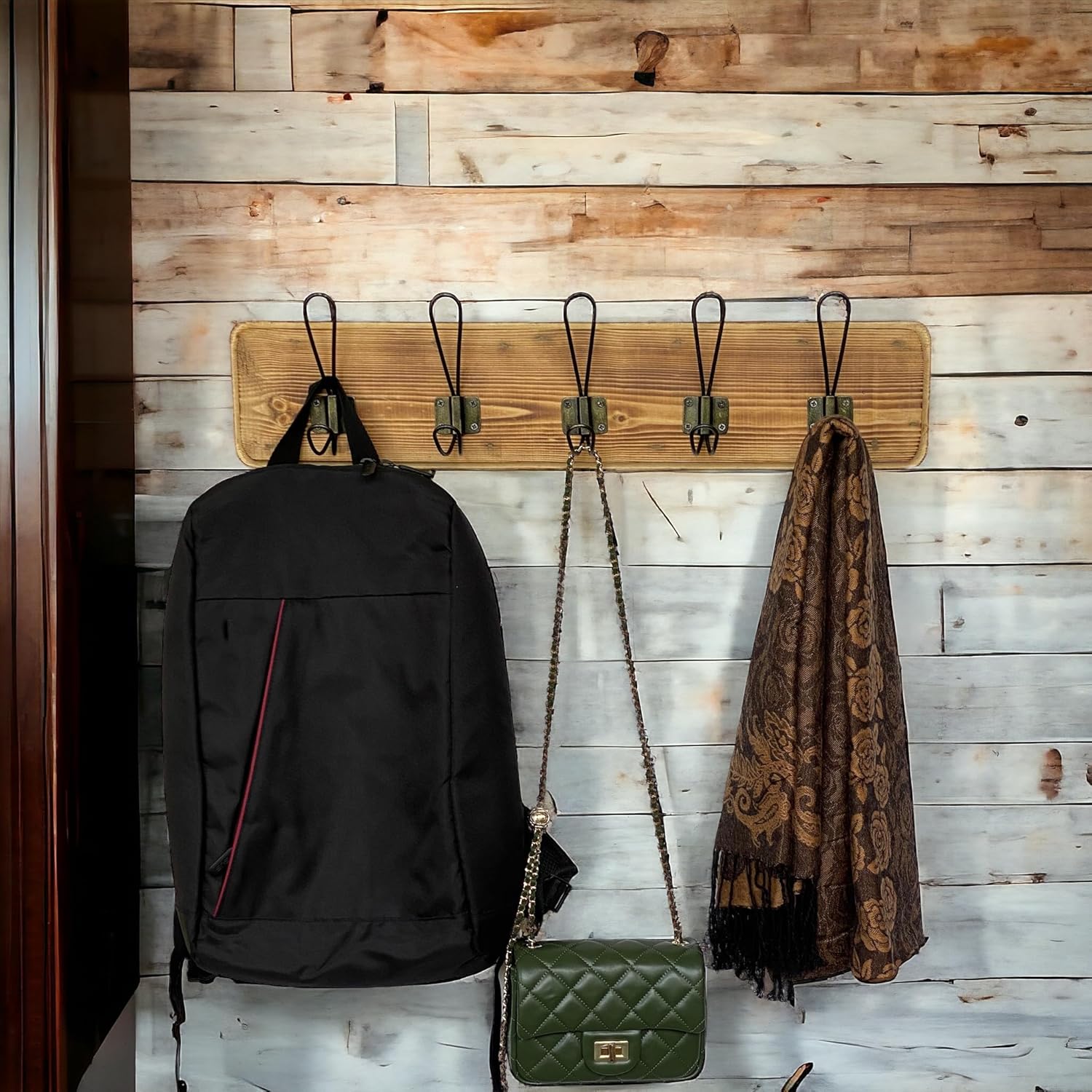 Wrightmart 24 Inch Reclaimed Wood Wall Coat Rack with 5 Hooks