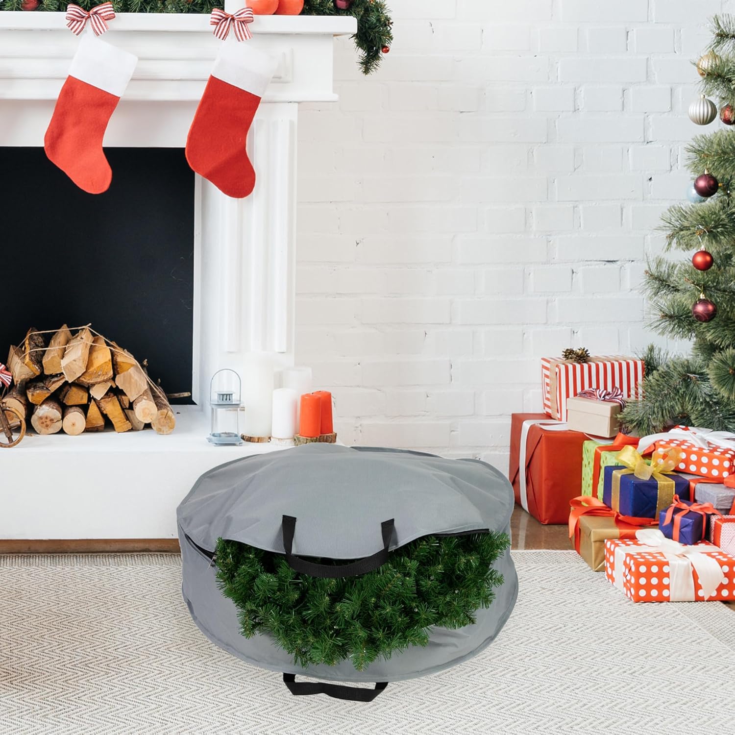 Northlight Multi-Seasonal Wreath Storage Bag 30 Inch Gray