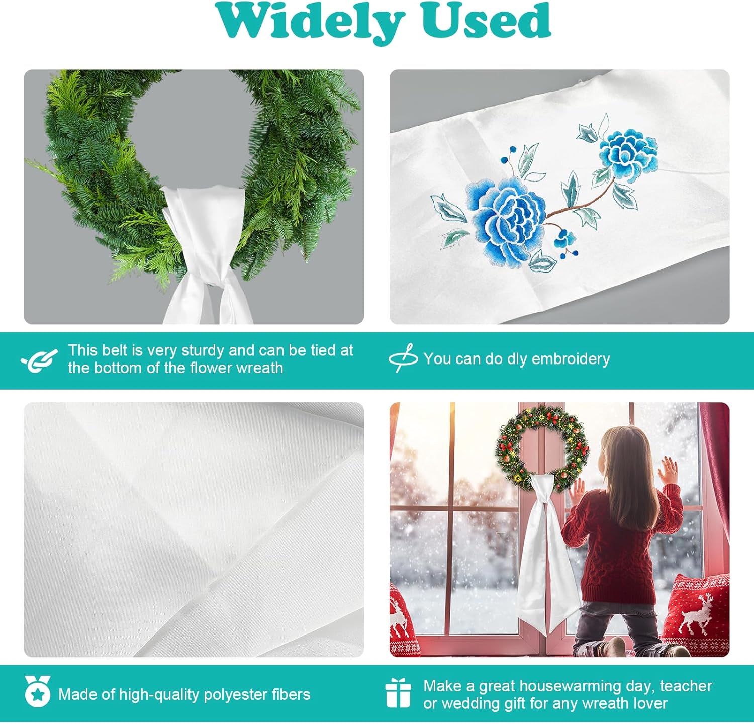 6Pcs White Wreath Sash for Front Door Decoration