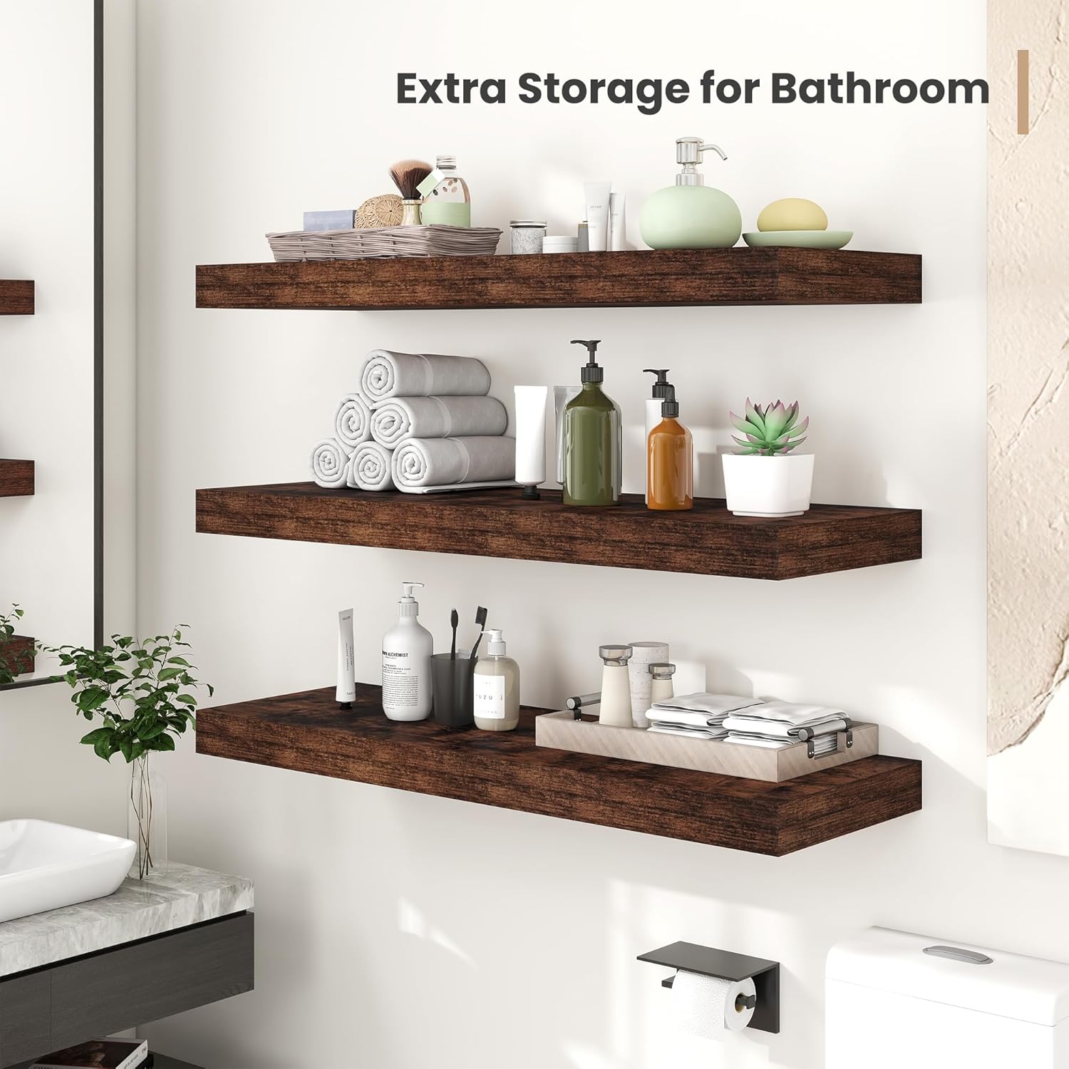 12 Inch Deep Floating Shelves Set of 2 Rustic Brown