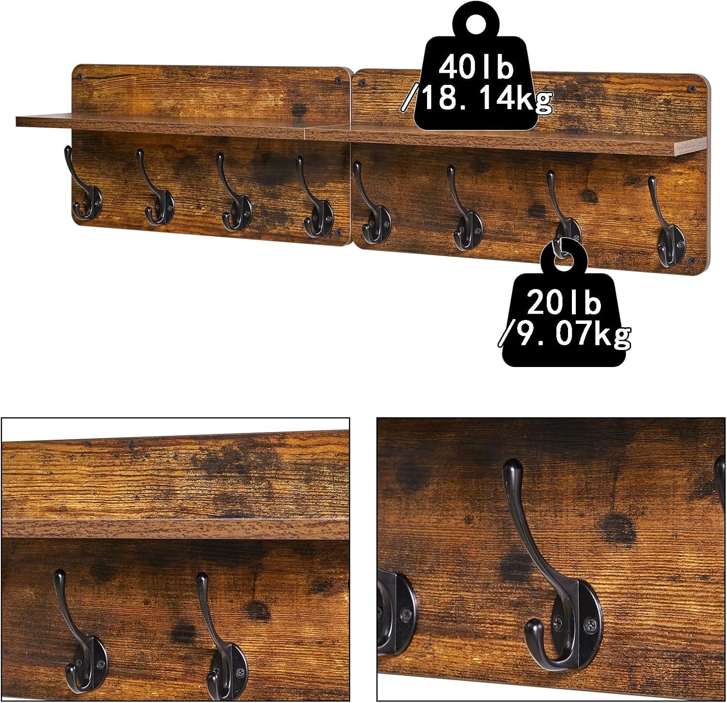 YMYNY Wall Mounted Coat Rack with 8 Hooks and Shelf