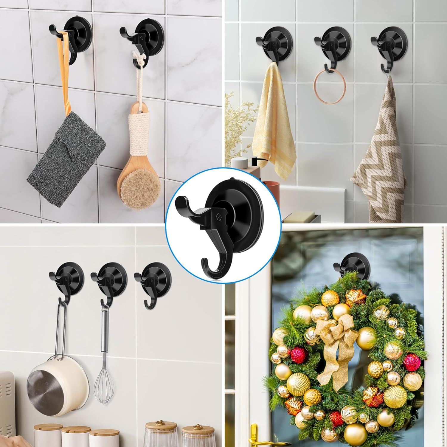 ANDGOO 10 Pack Heavy Duty Suction Cup Hooks Black