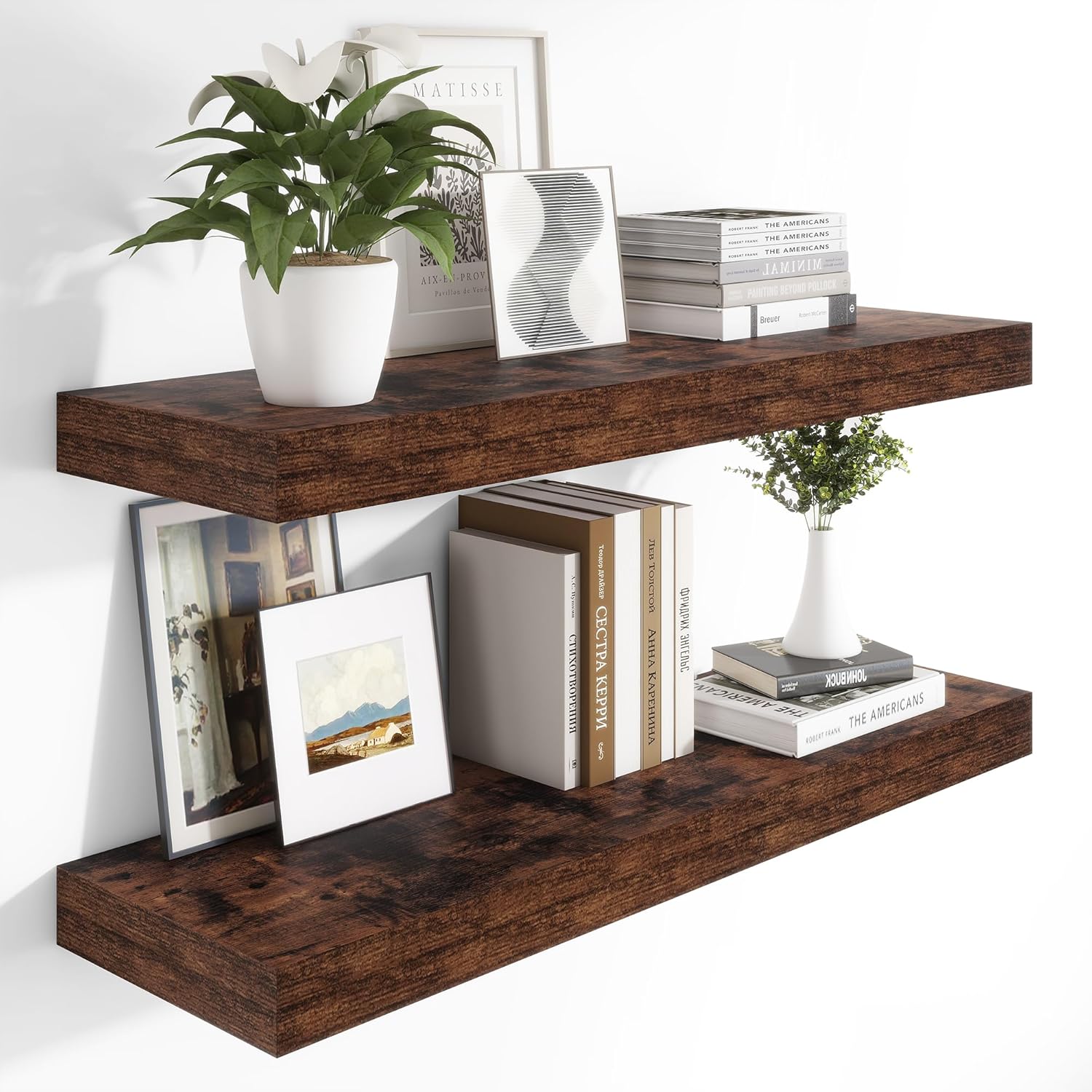 12 Inch Deep Floating Shelves Set of 2 Rustic Brown