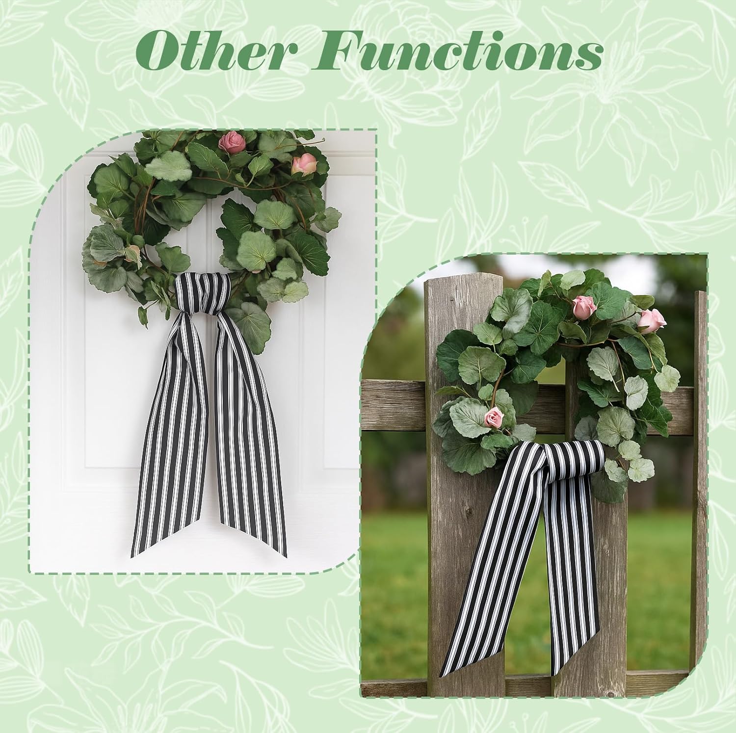 Elegant Black and White Wreath Sash for Front Door