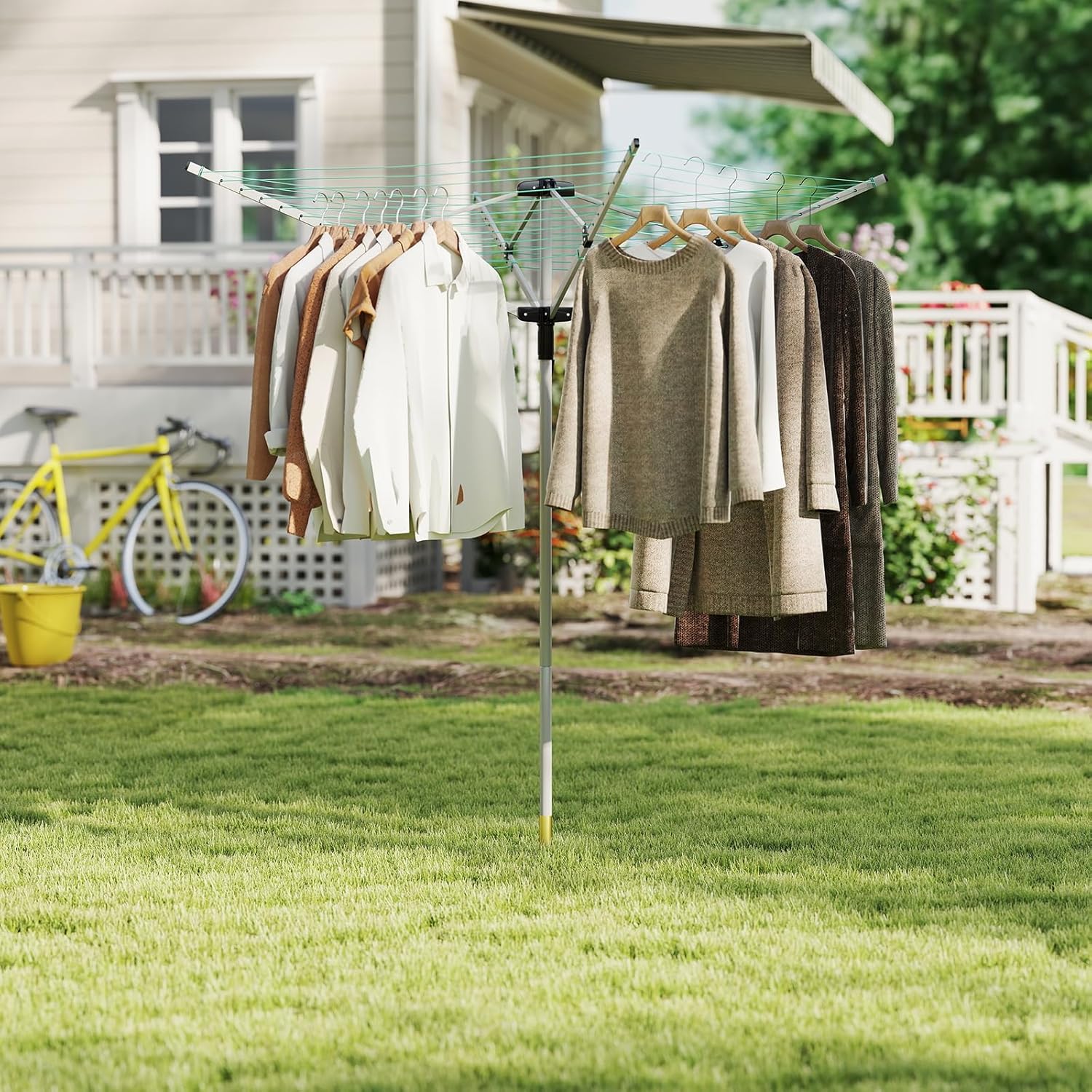 Rotary Outdoor Umbrella Drying Rack with 12 Lines and 4 Arms