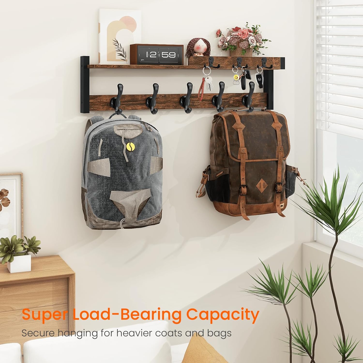 Homode Wall Mount Coat Rack with Shelf and Hooks