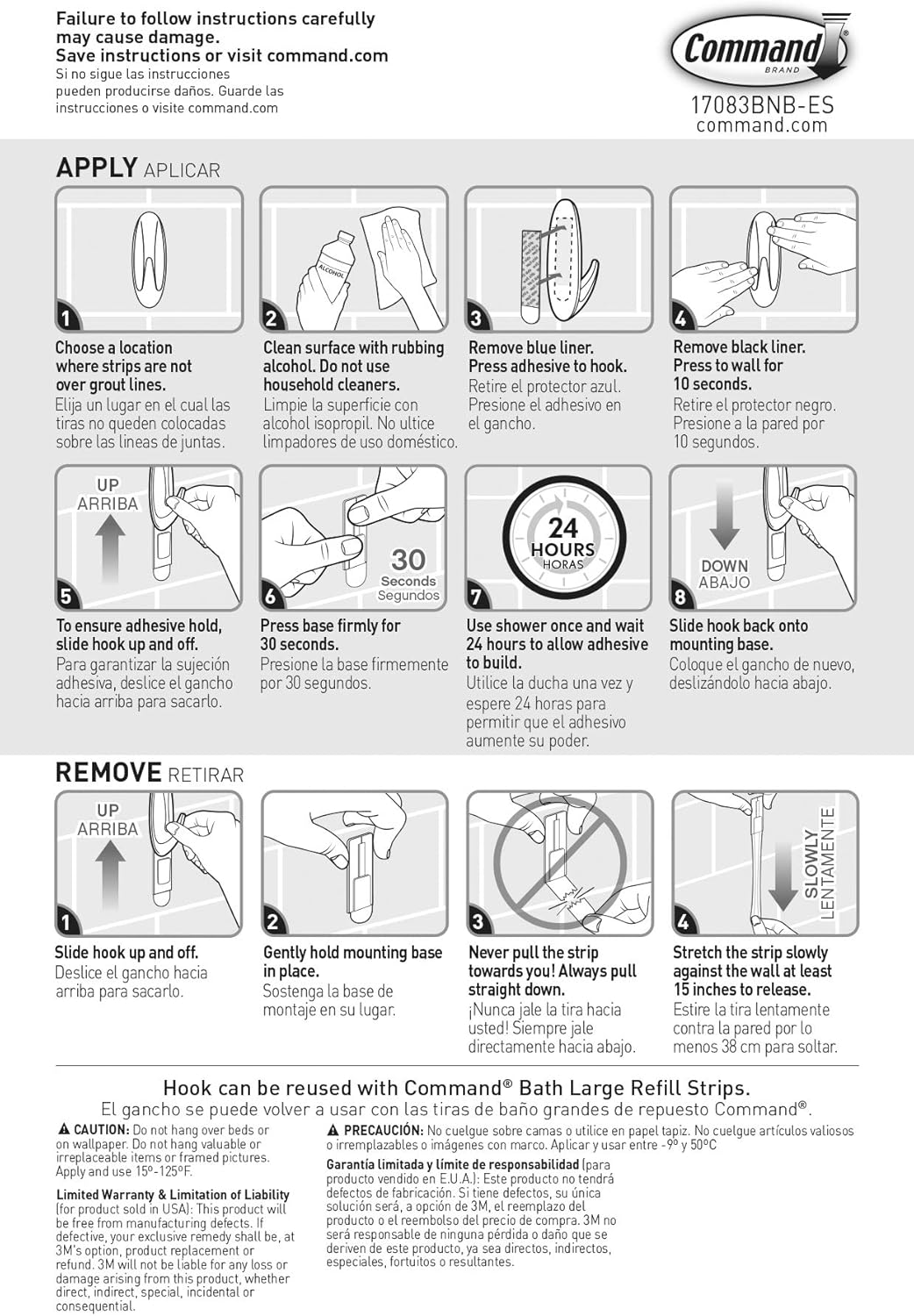 Command Designer Bath Hook Large White 1-Hook for Dorm Organization