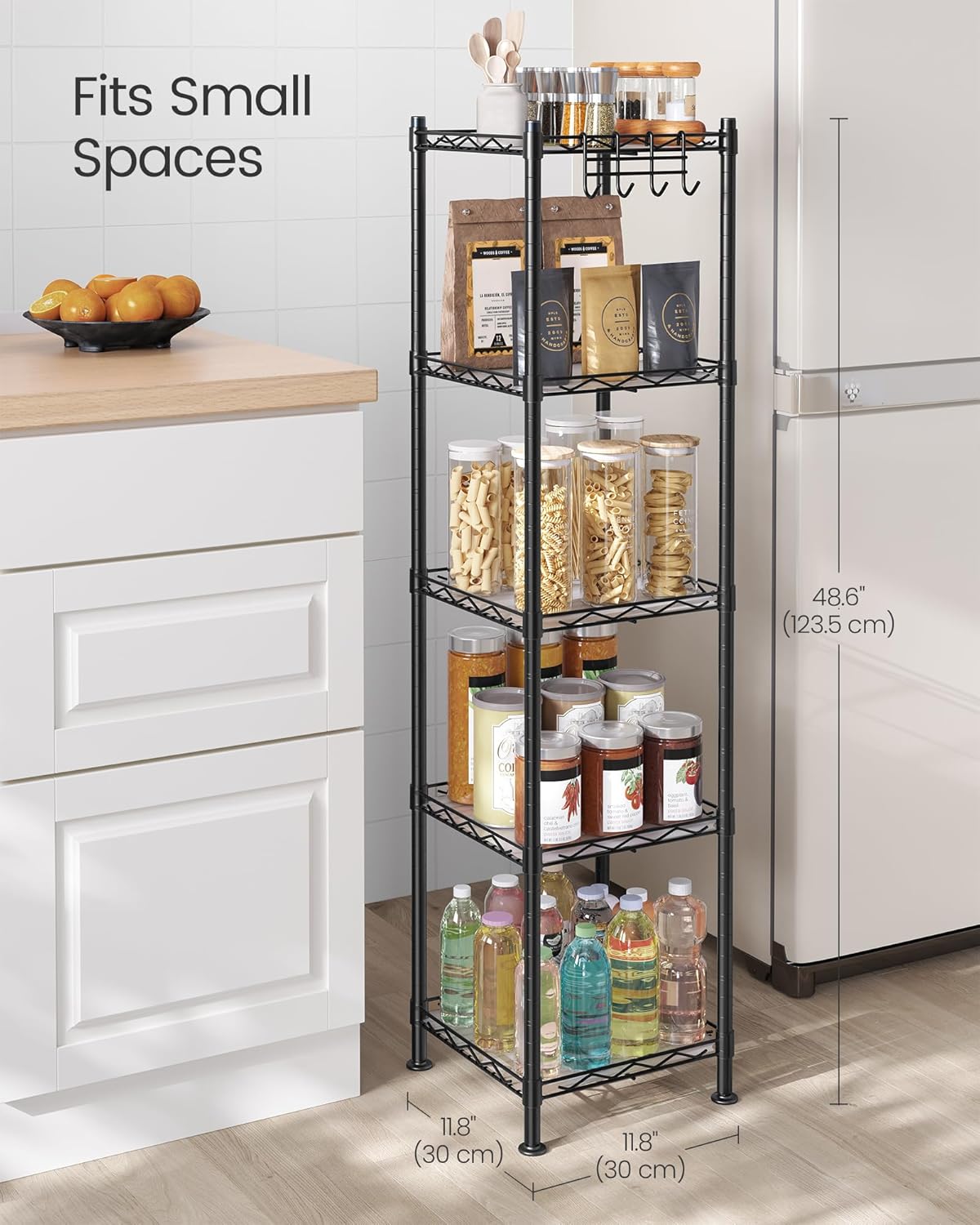 SONGMICS 5-Tier Bathroom Shelf with PP Liners and Extendable Design