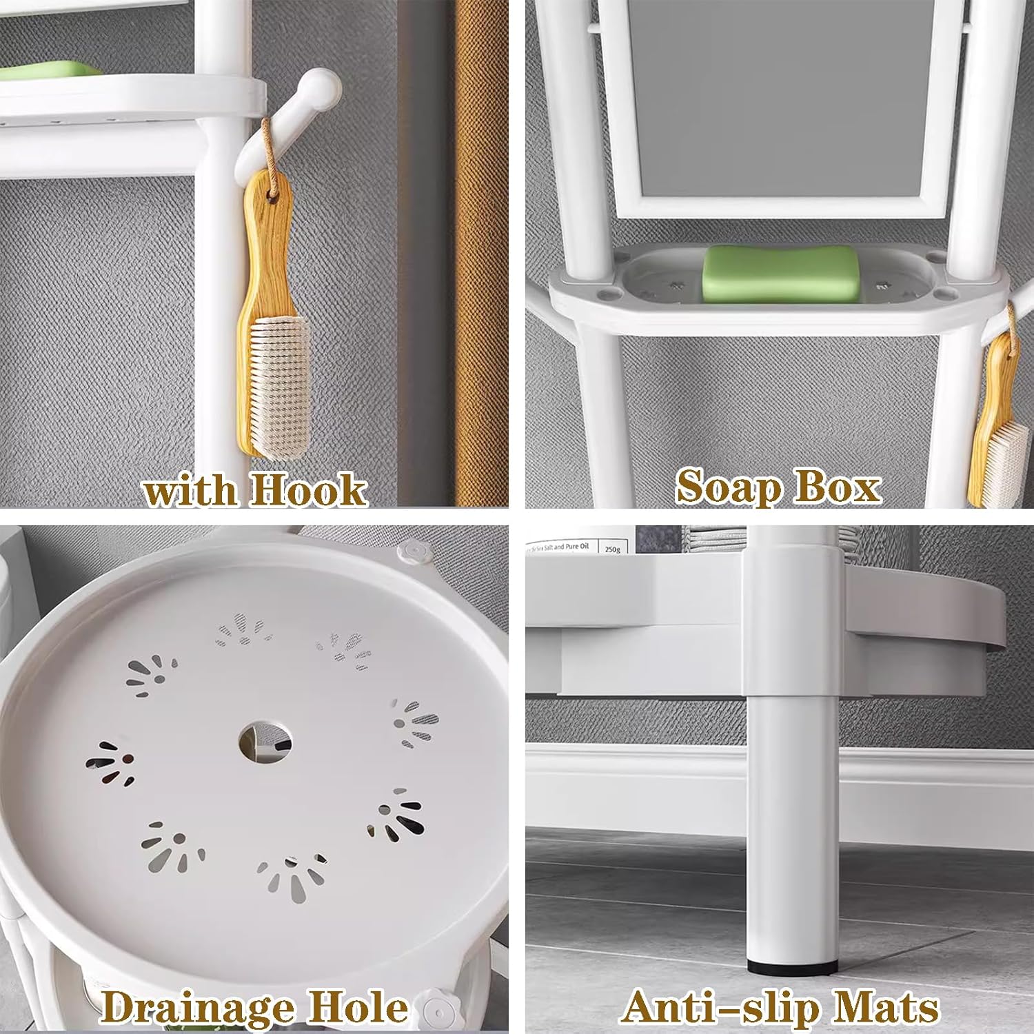 Round Square Bathroom Storage Shelf with Rotatable Mirror