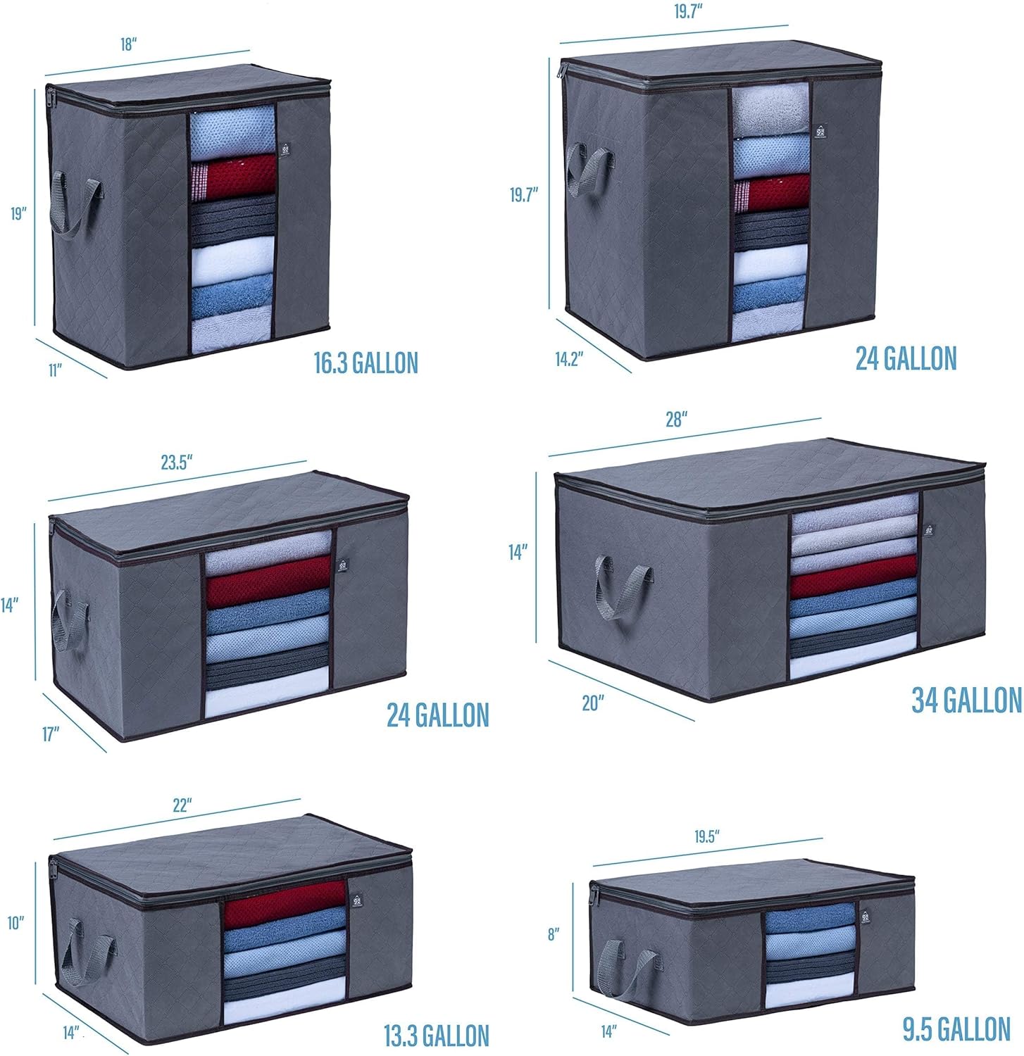 VENO 3 Pack Medium Storage Bags with Clear Window and Reinforced Handles