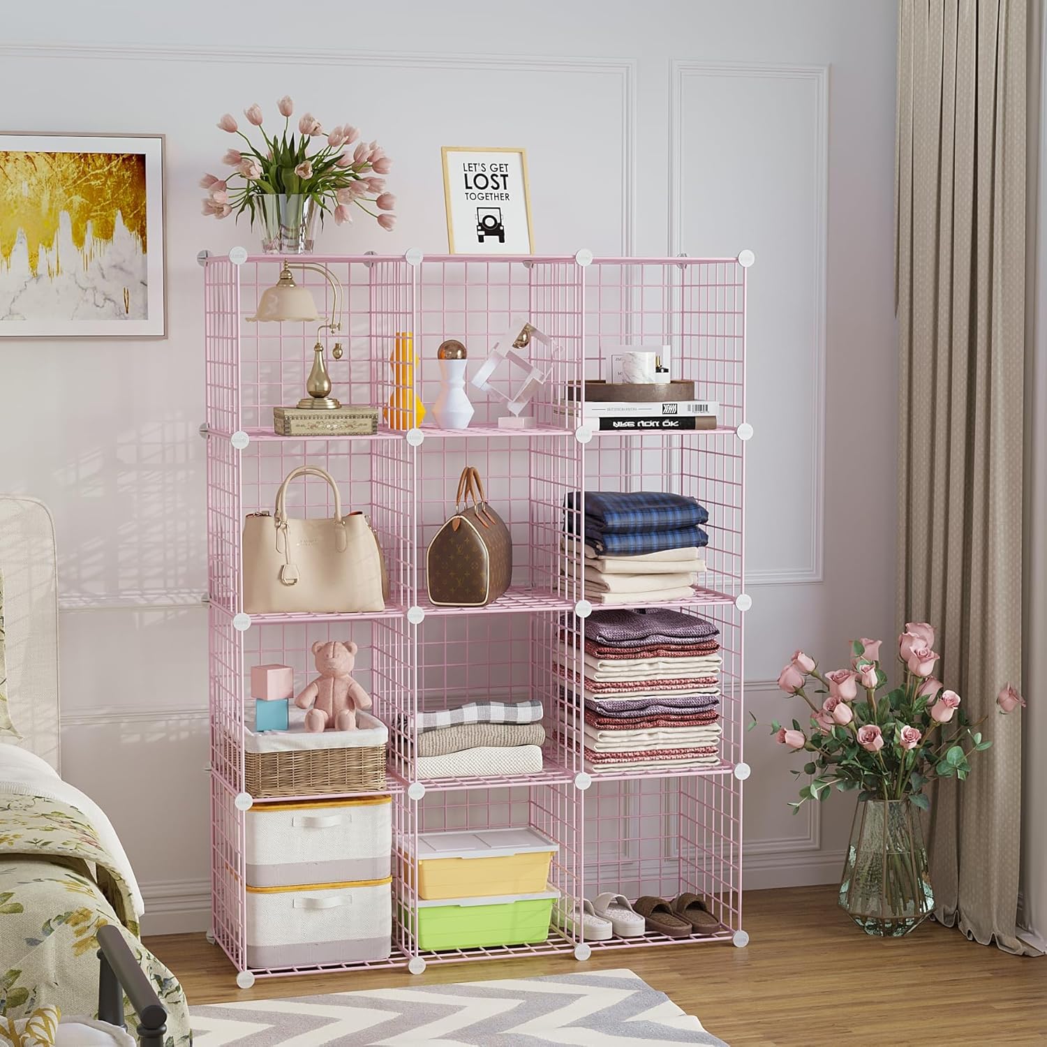 CAHOME Wire Cube Storage 12 Units Pink