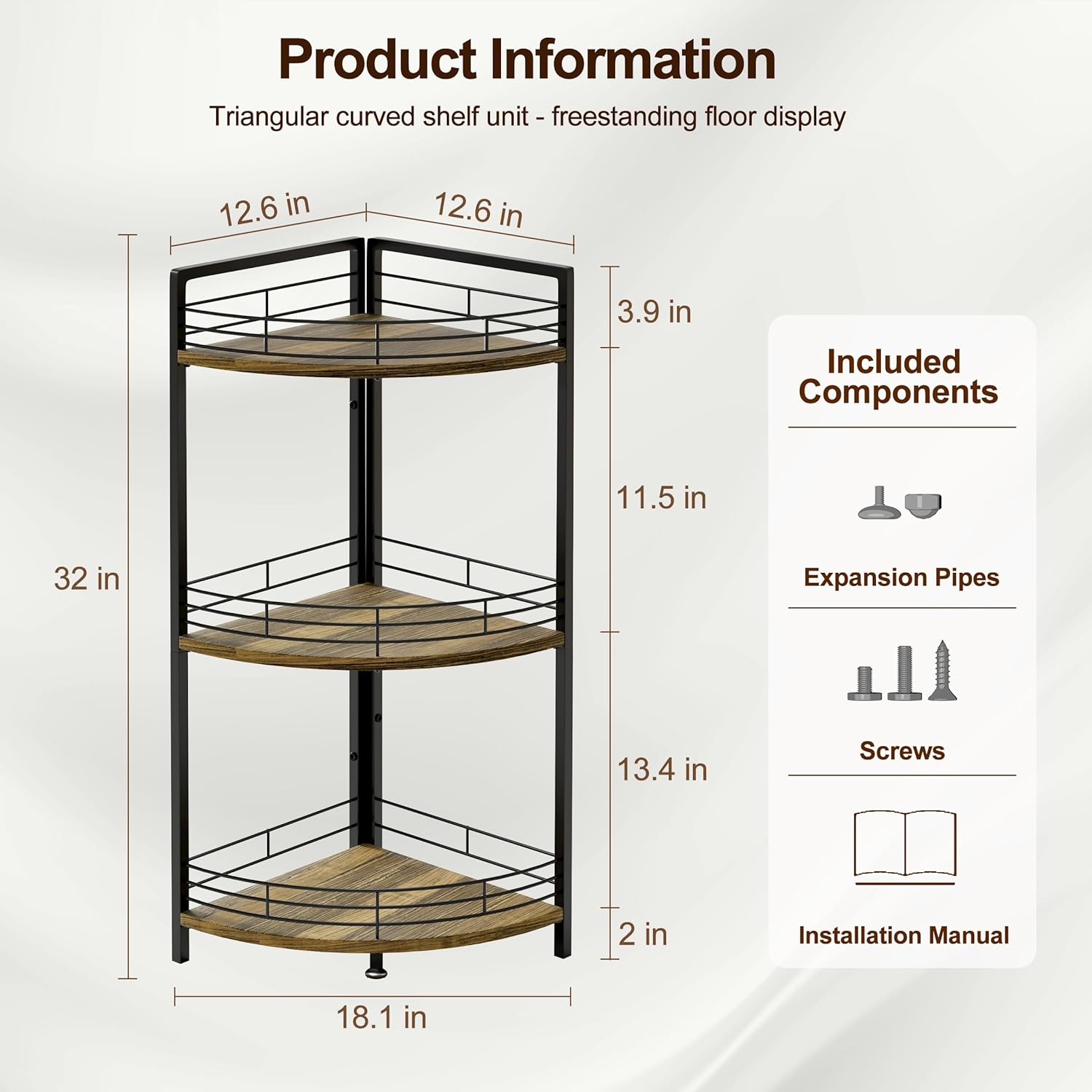BUTUNITA 3-Tier Corner Shelf Unit - Brown