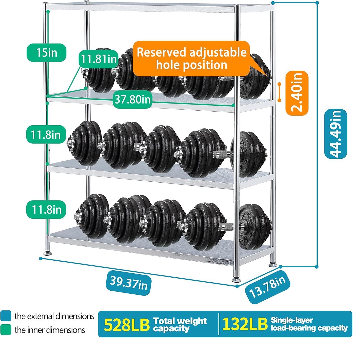 Stainless Steel Shelves 4 Tier Kitchen Storage Shelves Water Ripple Texture Durable and Waterproof