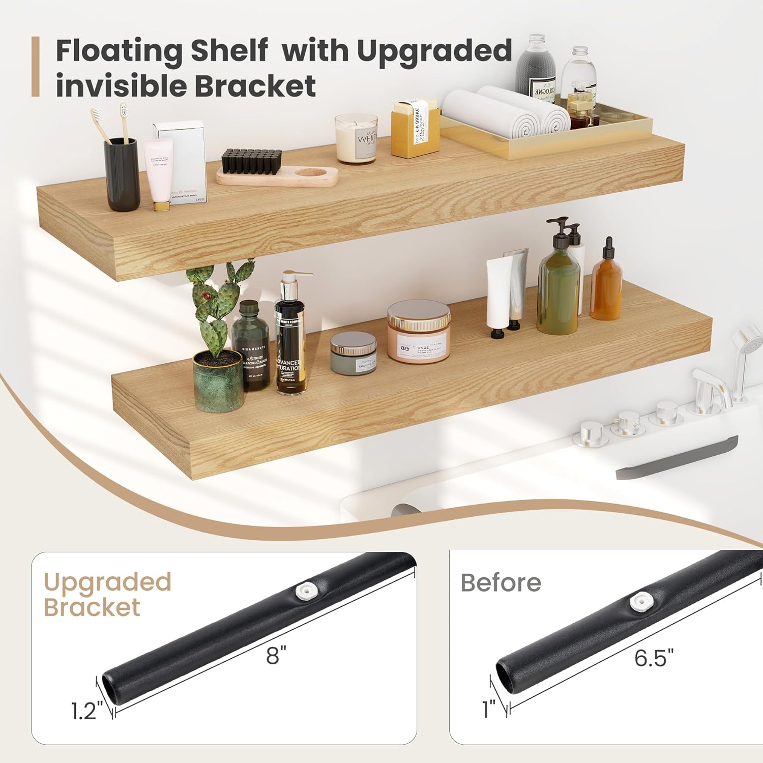 Heimlove 12 Inch Deep Floating Shelves Set of 2 Oak