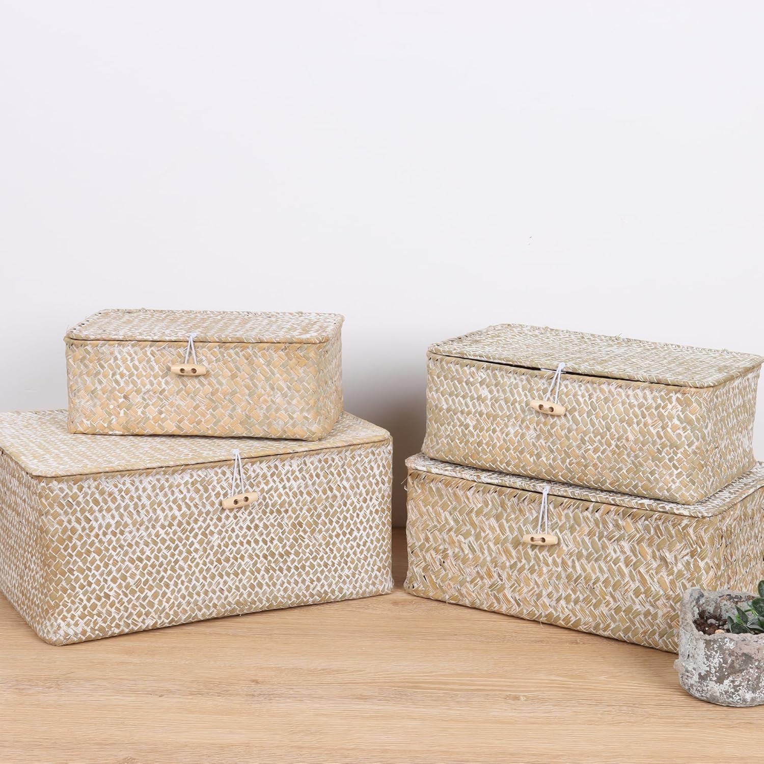 FEILANDUO Wicker Shelf Baskets with Lid