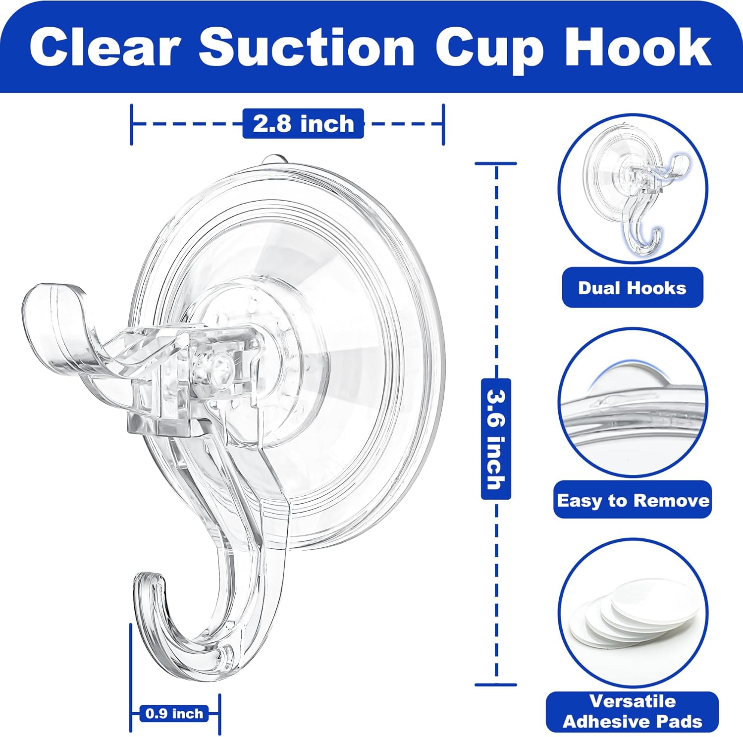 Artressel Suction Cup Hooks 5 Pack Heavy Duty Clear Shower Hook for Bathroom Wall Towel Tile Kitchen Glass Door Window