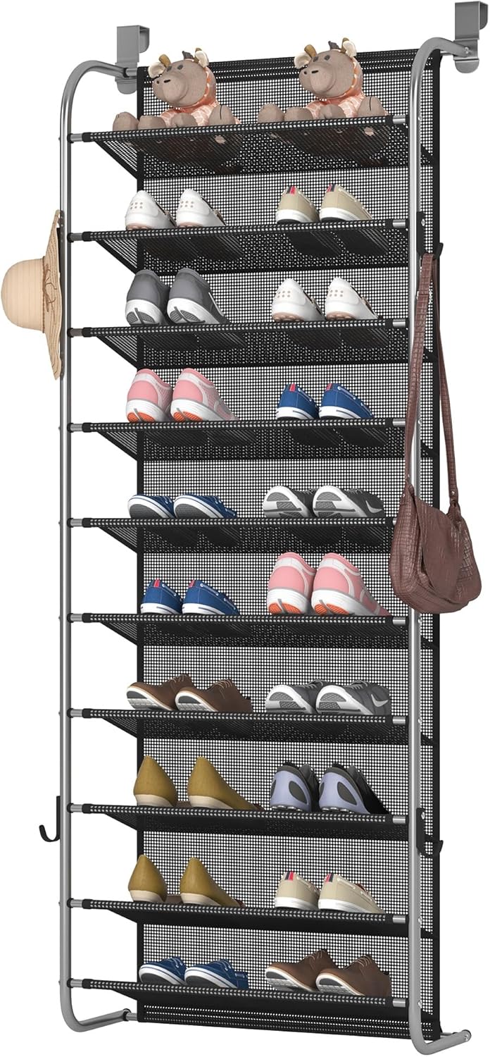 10 Tier Door Hanging Shoe Organizer Rack Gray