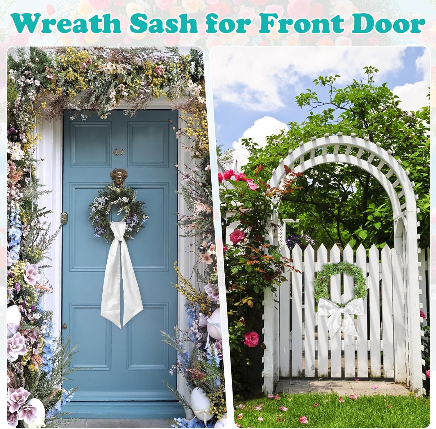 6Pcs White Wreath Sash for Front Door Decoration