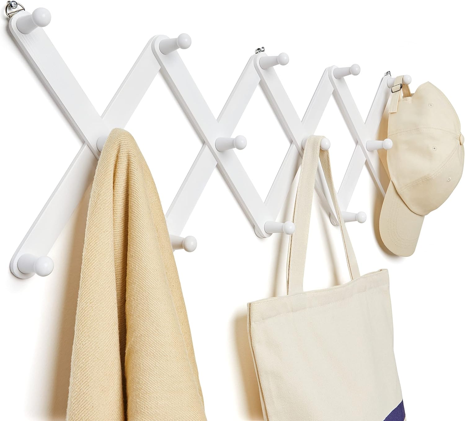 Wooden Wall Hanger Expandable Coat Rack with 14 Peg Hooks