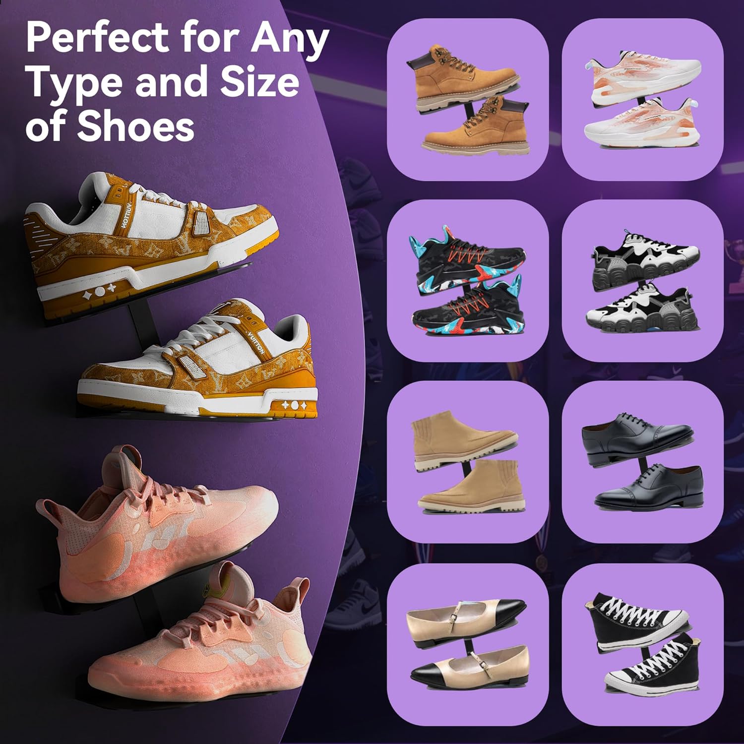 AIYOTAR 2 Pack H Type Wall Floating Shoe Rack