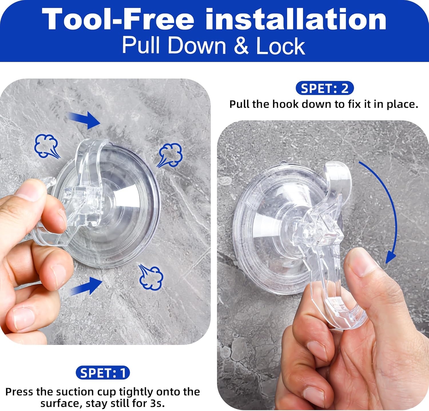 Artressel Suction Cup Hooks 5 Pack Heavy Duty Clear Shower Hook for Bathroom Wall Towel Tile Kitchen Glass Door Window
