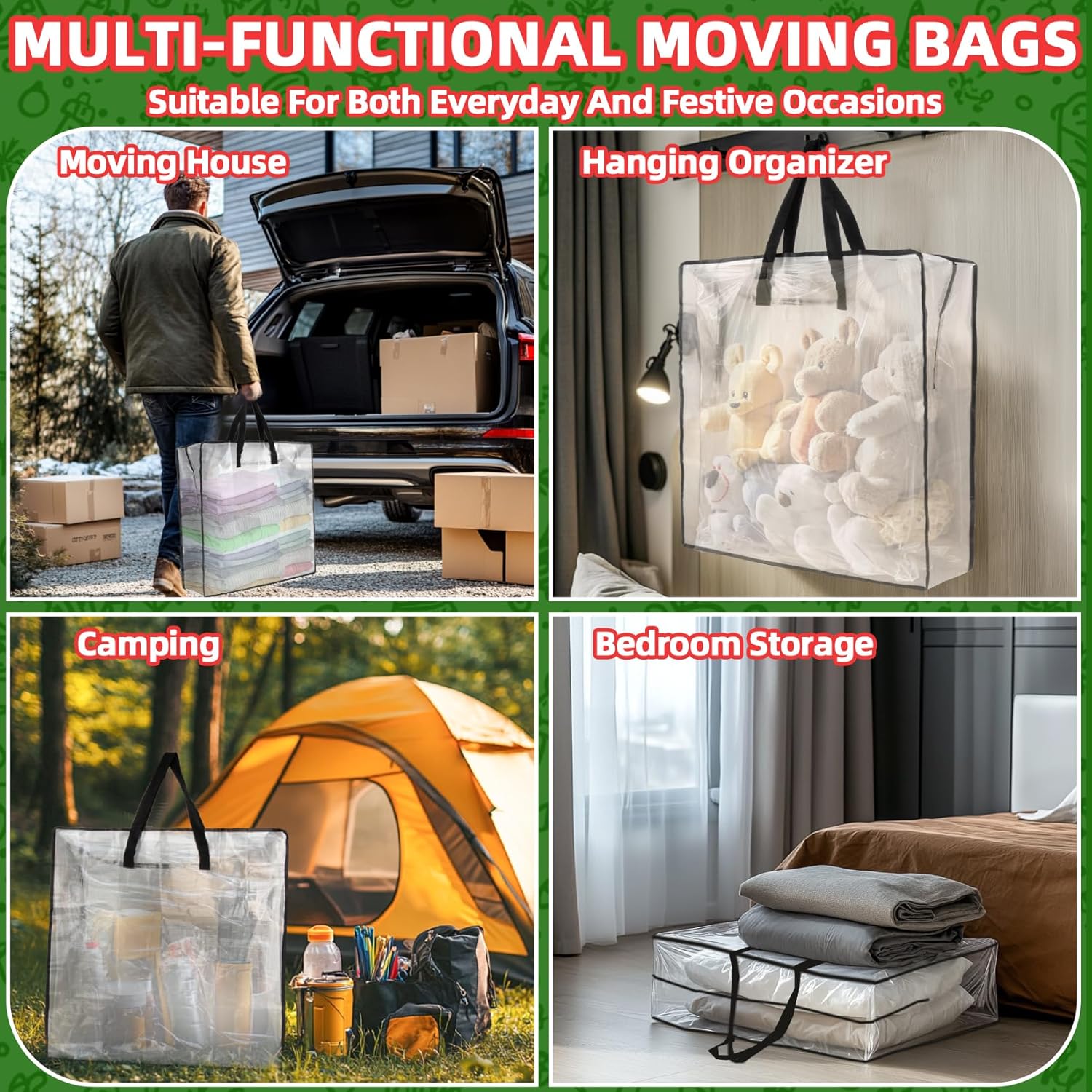 Rainflow Clear Wreath Storage Bag - 24 Inch Heavy Duty Zipper Container