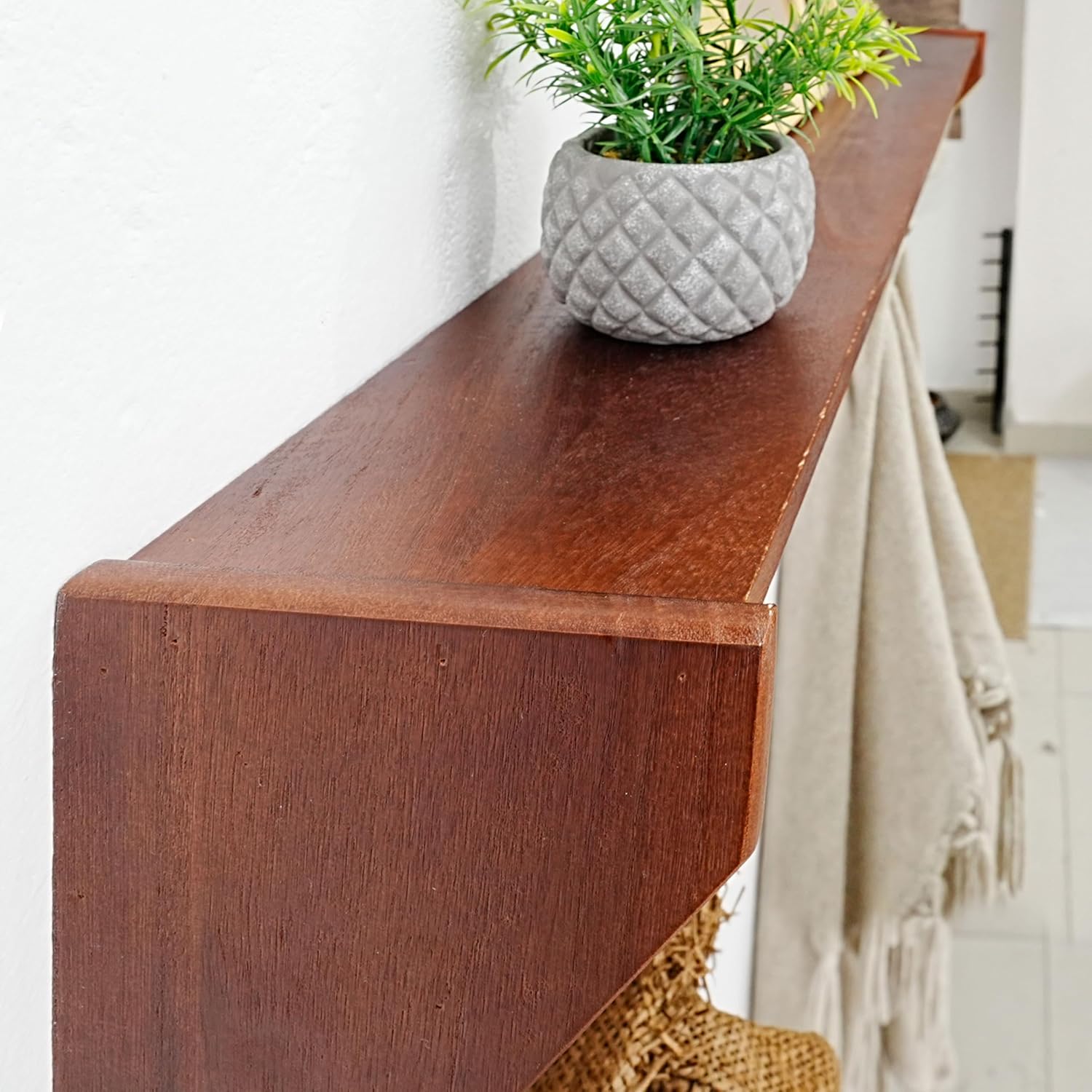 SKOLOO Wall Shelf with Hooks 24-Inch Cherry Coat Rack Organizer - Lightweight Sturdy